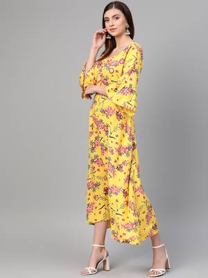 Yellow woven viscose rayon maxi-dresses 3