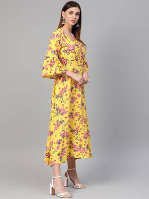Yellow woven viscose rayon maxi-dresses 4