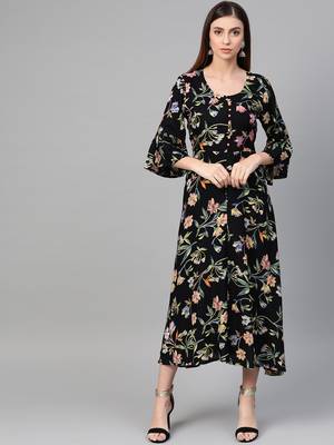 Black woven viscose rayon maxi-dresses 1
