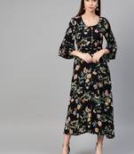 Black woven viscose rayon maxi-dresses