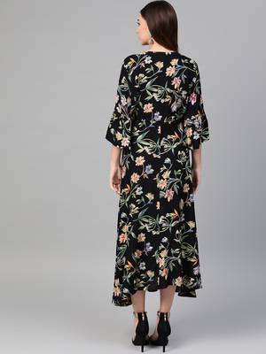 Black woven viscose rayon maxi-dresses 2