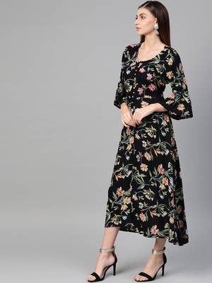 Black woven viscose rayon maxi-dresses 3