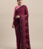 purple Embroidered Chiffon saree with blouse