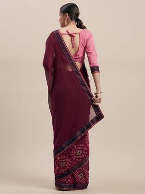 purple Embroidered Chiffon saree with blouse 2