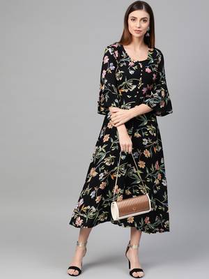 Black woven viscose rayon maxi-dresses 4