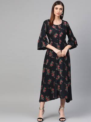 Blue woven viscose rayon maxi-dresses 1