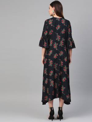 Blue woven viscose rayon maxi-dresses 2
