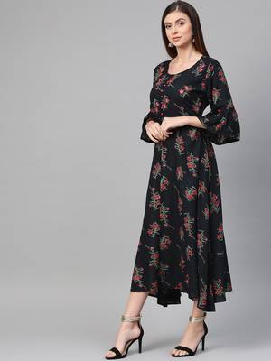 Blue woven viscose rayon maxi-dresses 3