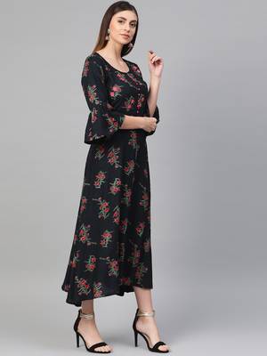 Blue woven viscose rayon maxi-dresses 4