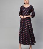 Blue woven viscose rayon maxi-dresses