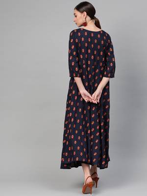 Blue woven viscose rayon maxi-dresses 2