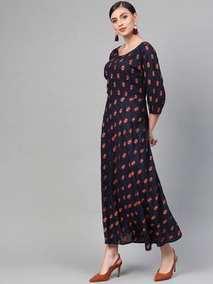 Blue woven viscose rayon maxi-dresses 3