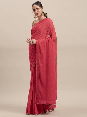 Pink Embroidered Chiffon saree with blouse 1