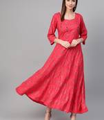 Red woven viscose rayon maxi-dresses