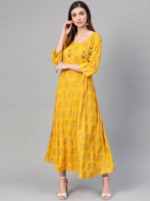 Yellow woven viscose rayon maxi-dresses 1