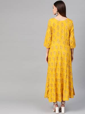 Yellow woven viscose rayon maxi-dresses 2