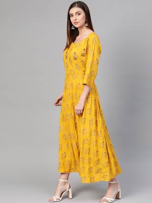 Yellow woven viscose rayon maxi-dresses 3