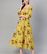 Yellow woven viscose rayon maxi-dresses