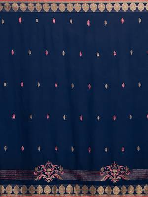 blue Embroidered Chiffon saree with blouse 5