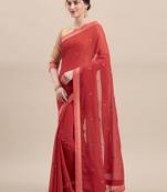 Red Embroidered Chiffon saree with blouse