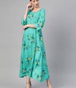 Turquoise woven viscose rayon maxi-dresses
