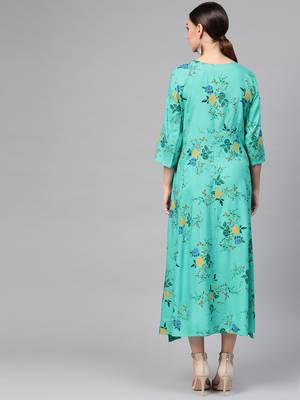 Turquoise woven viscose rayon maxi-dresses 2