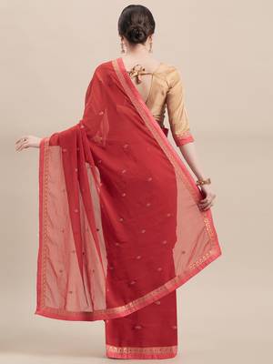 Red Embroidered Chiffon saree with blouse 2