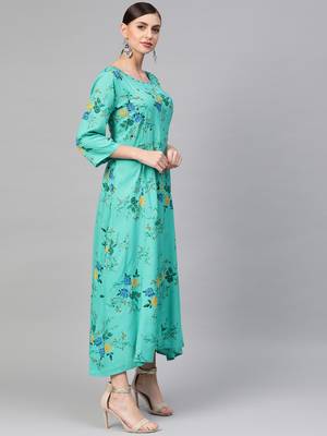 Turquoise woven viscose rayon maxi-dresses 4