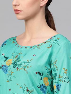 Turquoise woven viscose rayon maxi-dresses 5