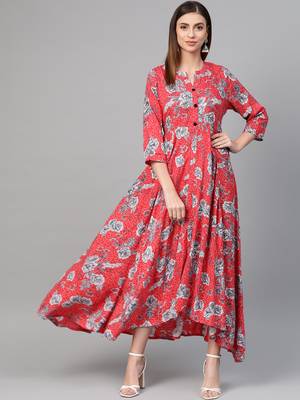 Red woven viscose rayon maxi-dresses 1