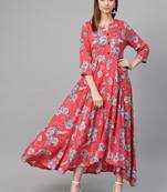 Red woven viscose rayon maxi-dresses