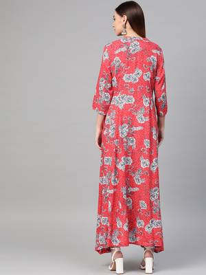 Red woven viscose rayon maxi-dresses 2
