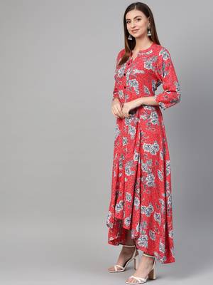 Red woven viscose rayon maxi-dresses 3