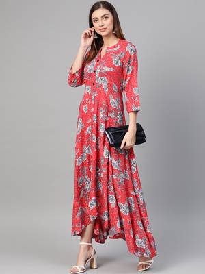 Red woven viscose rayon maxi-dresses 4