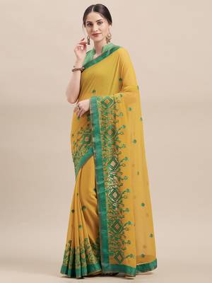 Mustard Embroidered Chiffon saree with blouse 1