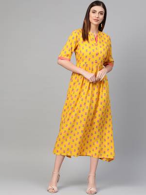 Yellow woven viscose rayon maxi-dresses 1