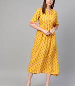 Yellow woven viscose rayon maxi-dresses