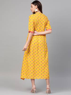 Yellow woven viscose rayon maxi-dresses 2