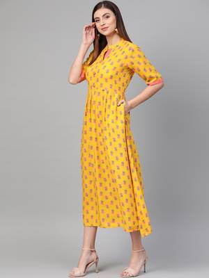 Yellow woven viscose rayon maxi-dresses 3