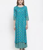 Turquoise woven viscose rayon maxi-dresses