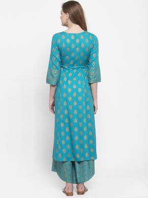Turquoise woven viscose rayon maxi-dresses 2
