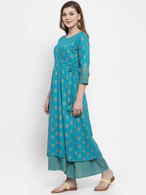 Turquoise woven viscose rayon maxi-dresses 3