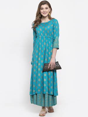 Turquoise woven viscose rayon maxi-dresses 4