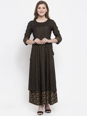 Black woven viscose rayon maxi-dresses 1