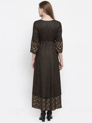 Black woven viscose rayon maxi-dresses 2