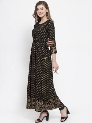 Black woven viscose rayon maxi-dresses 3