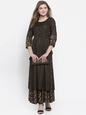Black woven viscose rayon maxi-dresses 4