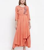 Peach woven viscose rayon maxi-dresses