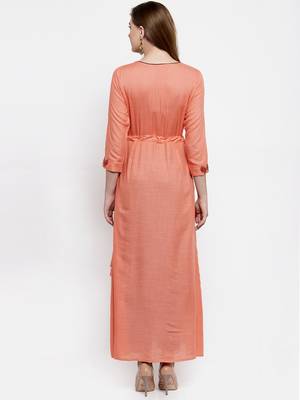 Peach woven viscose rayon maxi-dresses 2