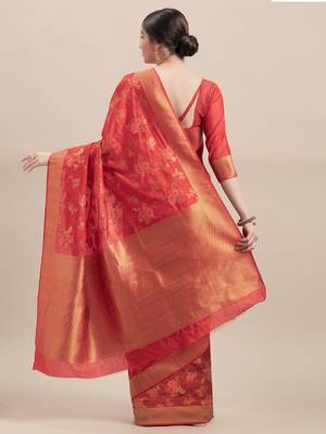 Red Woven Silk Blend saree with blouse 2